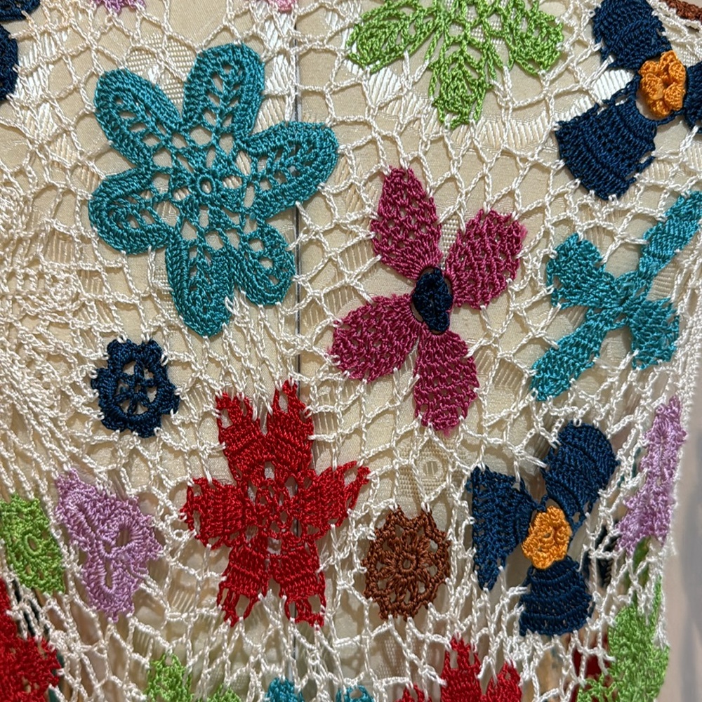 Vintage Floral Crochet Intricate Multicolored Front Tie Vest - Picture 8 of 13